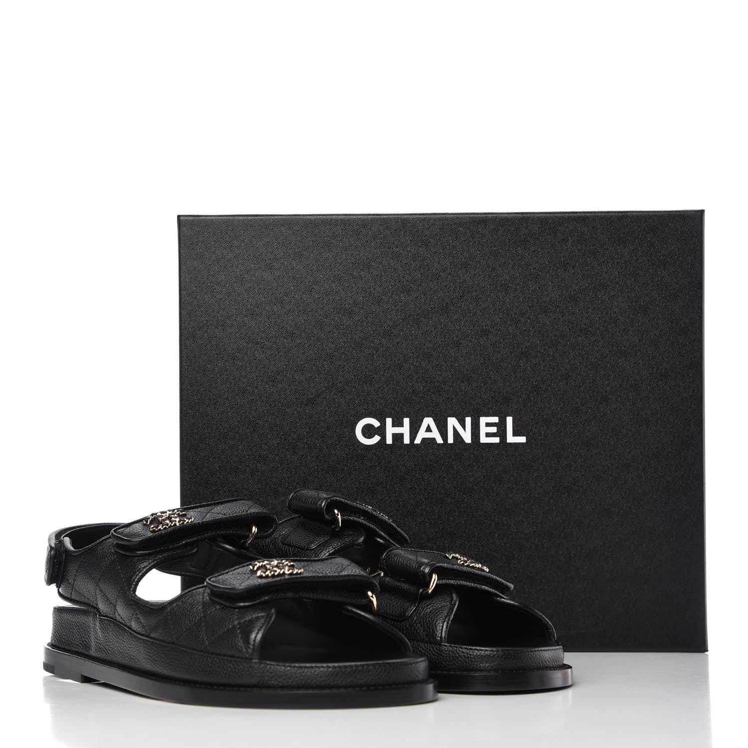 Chanel Grained Calfskin Velcro Dad Sandals 39 Black 10 of 10