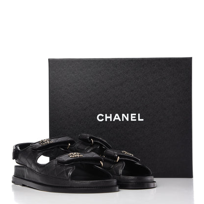 Chanel Grained Calfskin Velcro Dad Sandals 39 Black 10 of 10