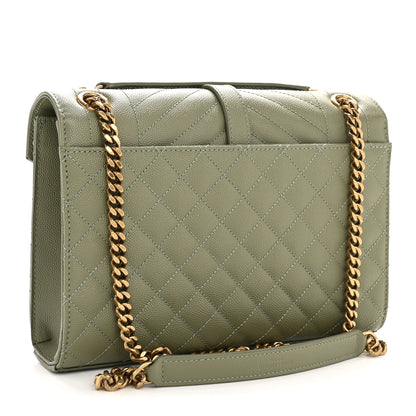 Saint Laurent Grain De Poudre Textured Mixed Matelasse Triquilt Medium Monogram Satchel Light Sage 3 of 13