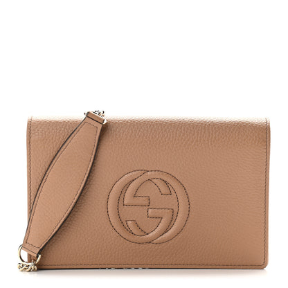 Gucci Pebbled Calfskin Soho Wallet on Chain Camelia 1 of 9
