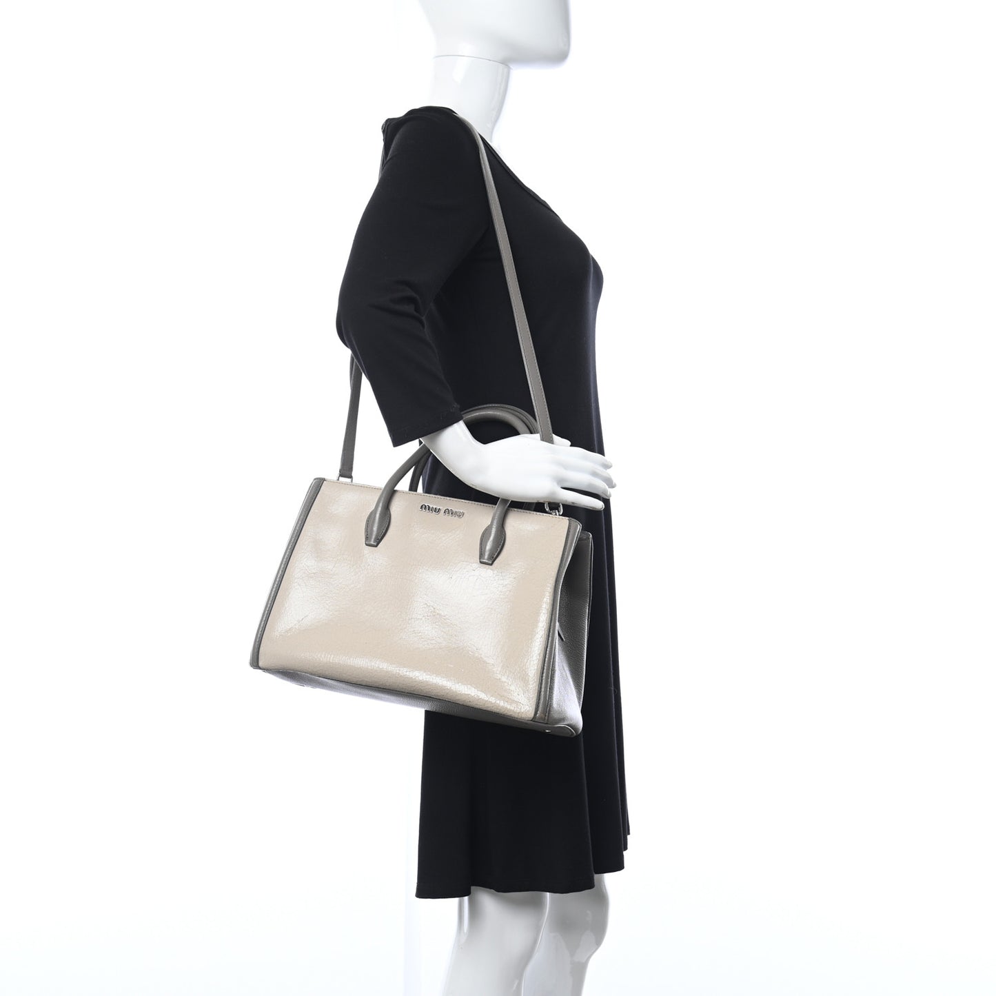 Crackled Goatskin Top Handle Tote Pomice Argilla