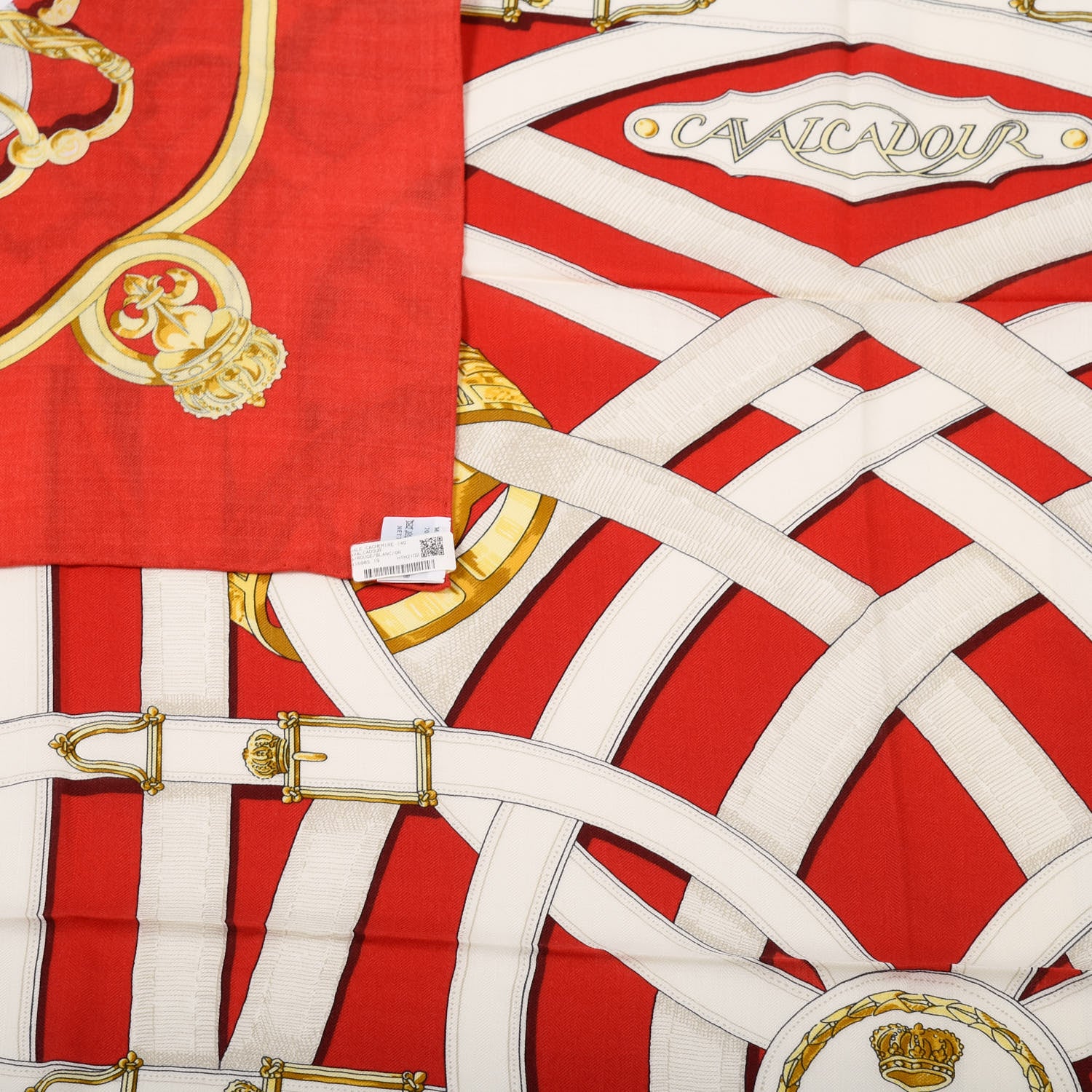 Hermes Cashmere Silk Cavalcadour Shawl 140 Rouge White Or 6 of 6