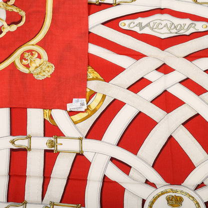 Hermes Cashmere Silk Cavalcadour Shawl 140 Rouge White Or 6 of 6