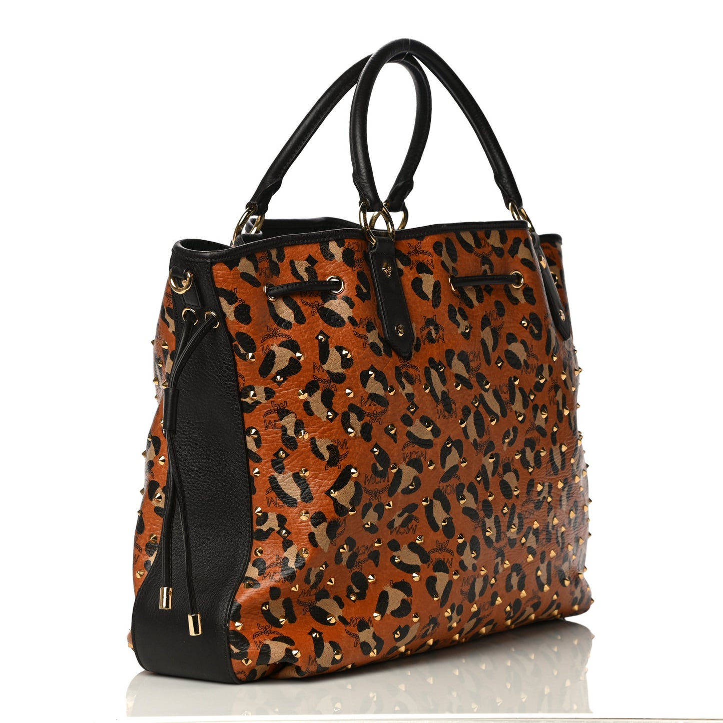 Visetos Leopard Print Large Drawstring Shoulder Bag Cognac