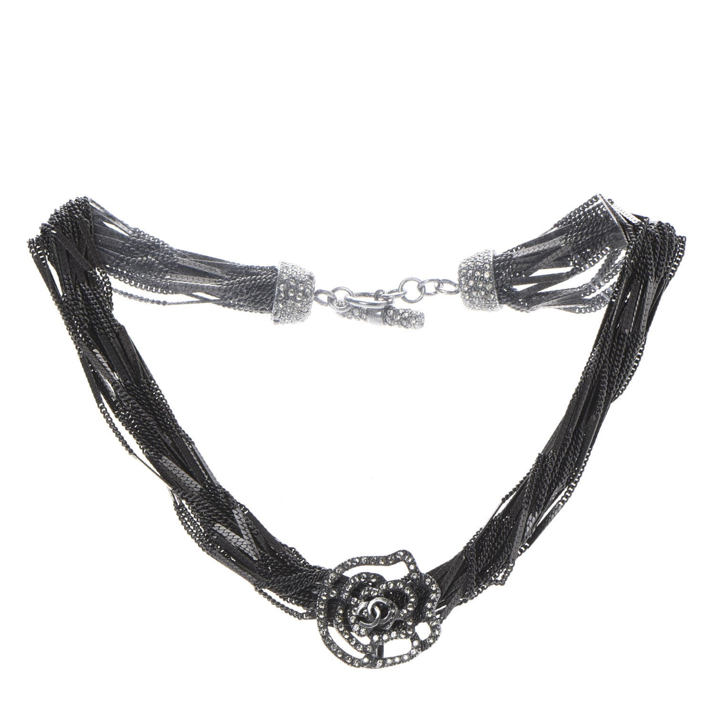 Ruthenium Crystal CC Camellia Multi Strand Necklace Dark Grey