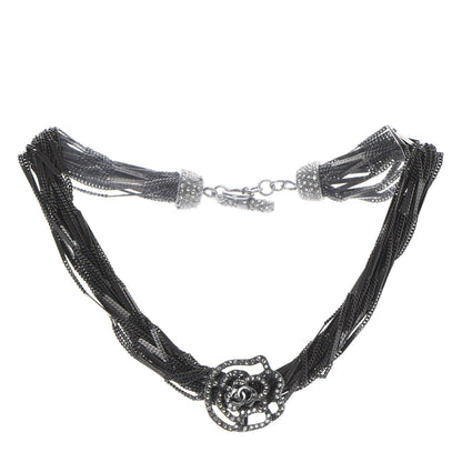 Chanel Ruthenium Crystal CC Camellia Multi Strand Necklace Dark Grey 4 of 5