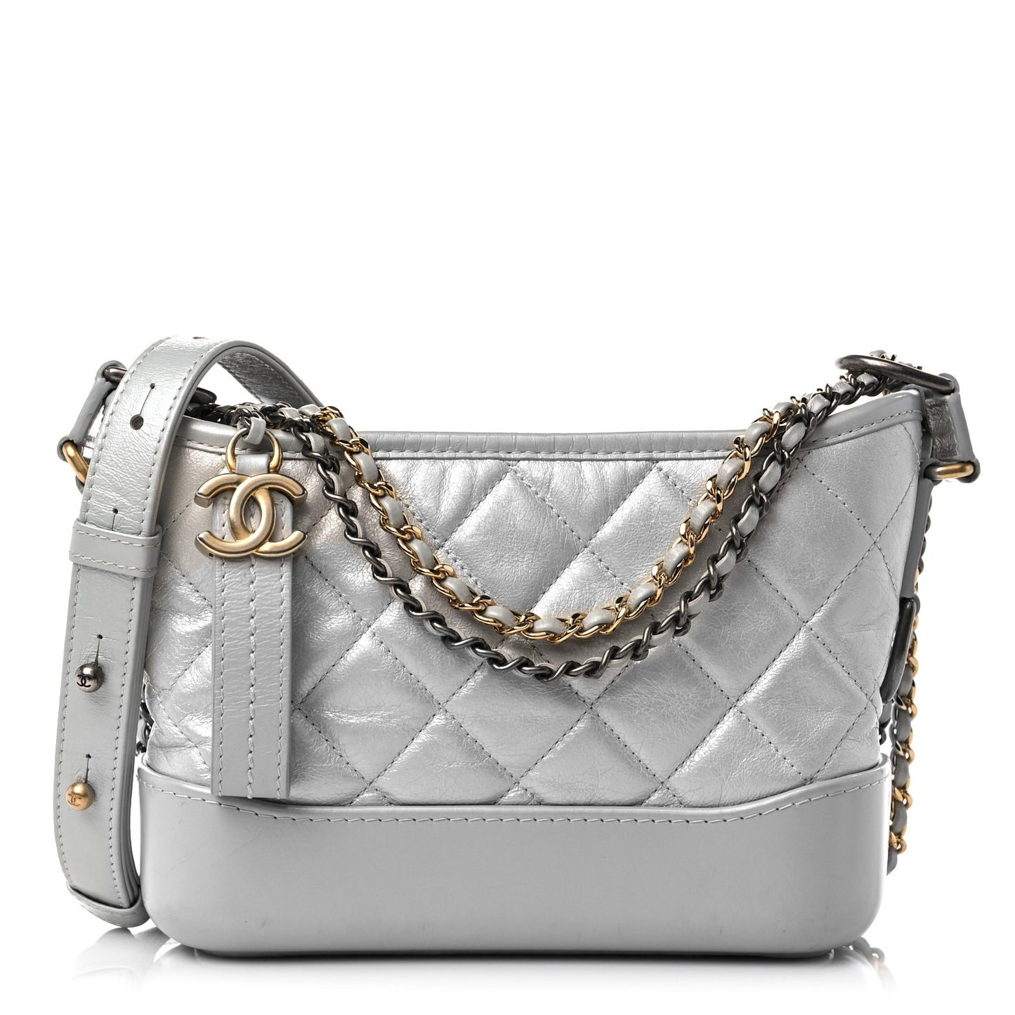 Metallic Aged Calfskin Quilted Small Gabrielle Hobo Silver
