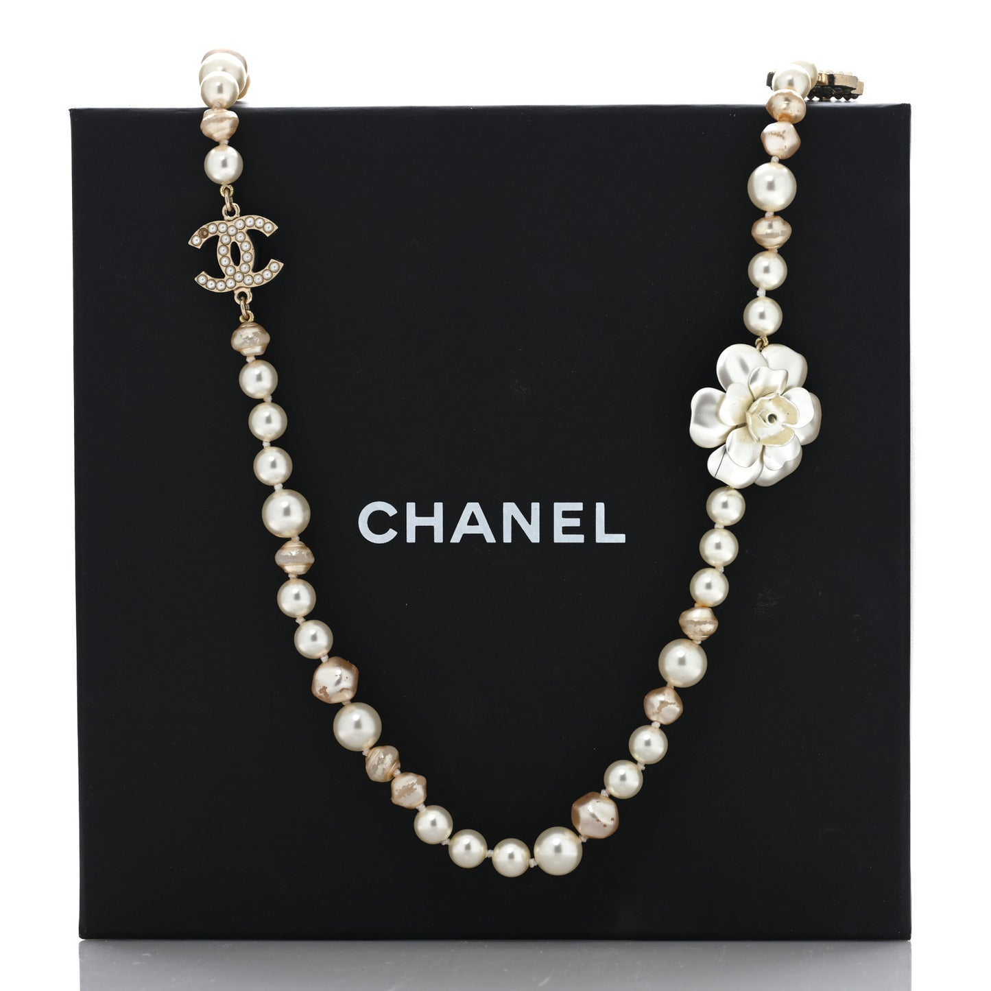 Pearl Camellia CC Long Necklace Gold