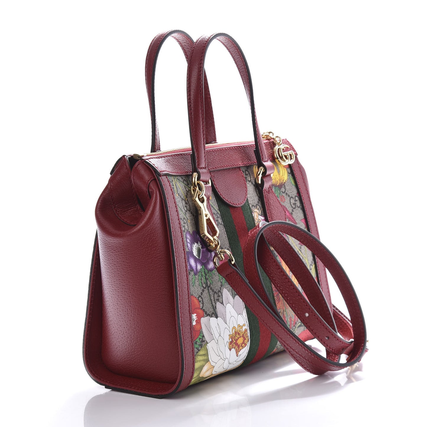 GG Supreme Monogram Flora Web Small Ophidia Tote Bag Red