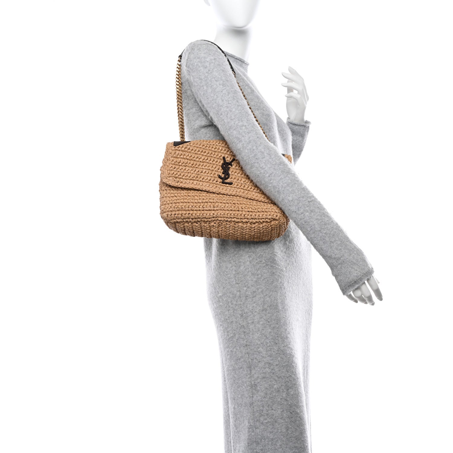 Saint Laurent SAINT LAURENT Raffia Calfskin Monogram Medium Niki Chain Satchel Natural 2 of 10
