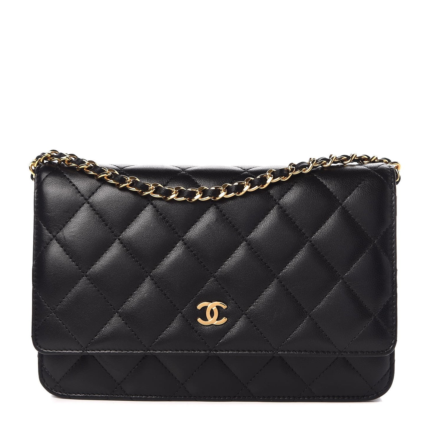 Lambskin Quilted Wallet On Chain WOC Black