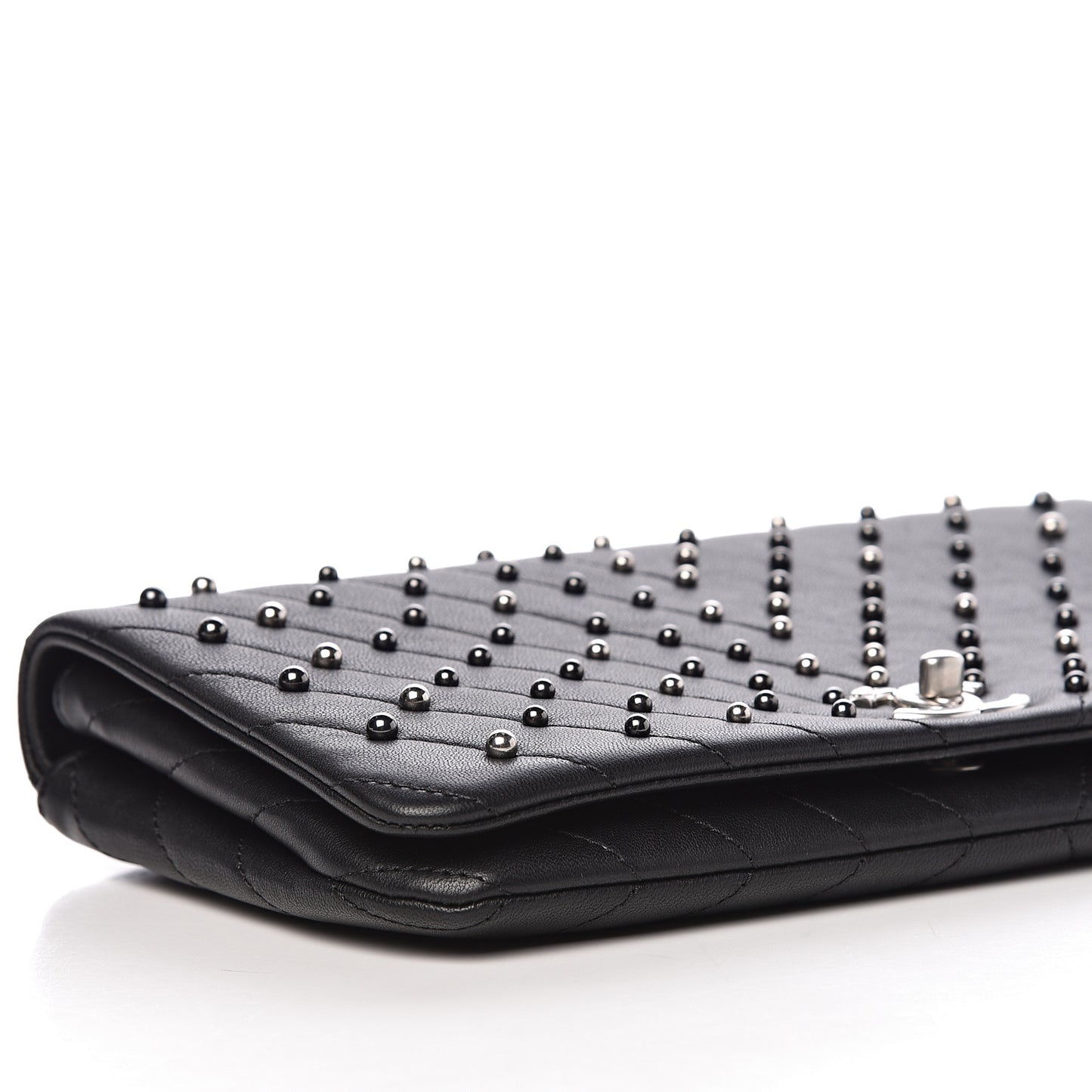 Lambskin Chevron Quilted Studded Stud Wars Flap Clutch Black