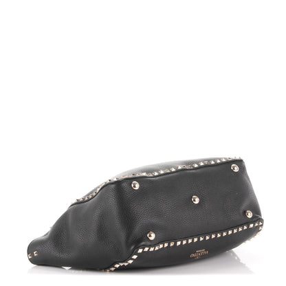 Valentino Garavani Alce Printed Calfskin Medium Rockstud Tote Black 5 of 8