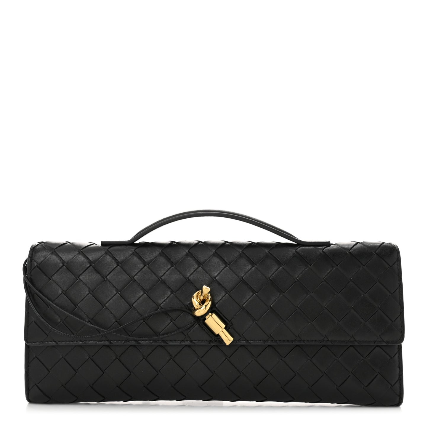 Nappa Intrecciato Long Andiamo Top Handle Clutch Black