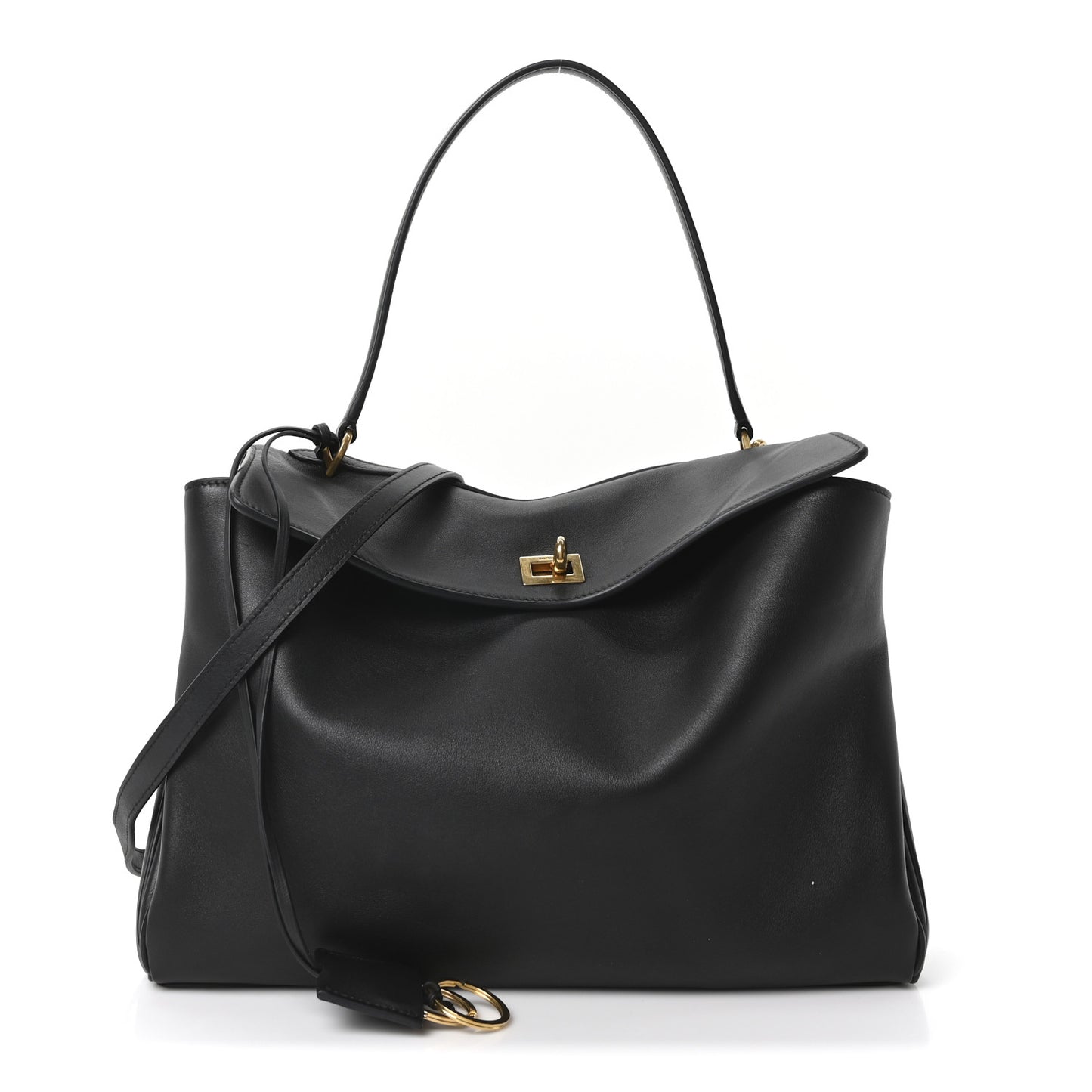 Natural Smooth Calfskin Medium Rodeo Top Handle Handbag Black