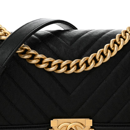 Chanel Caviar Chevron Quilted Medium Boy Flap Black 8 of 11