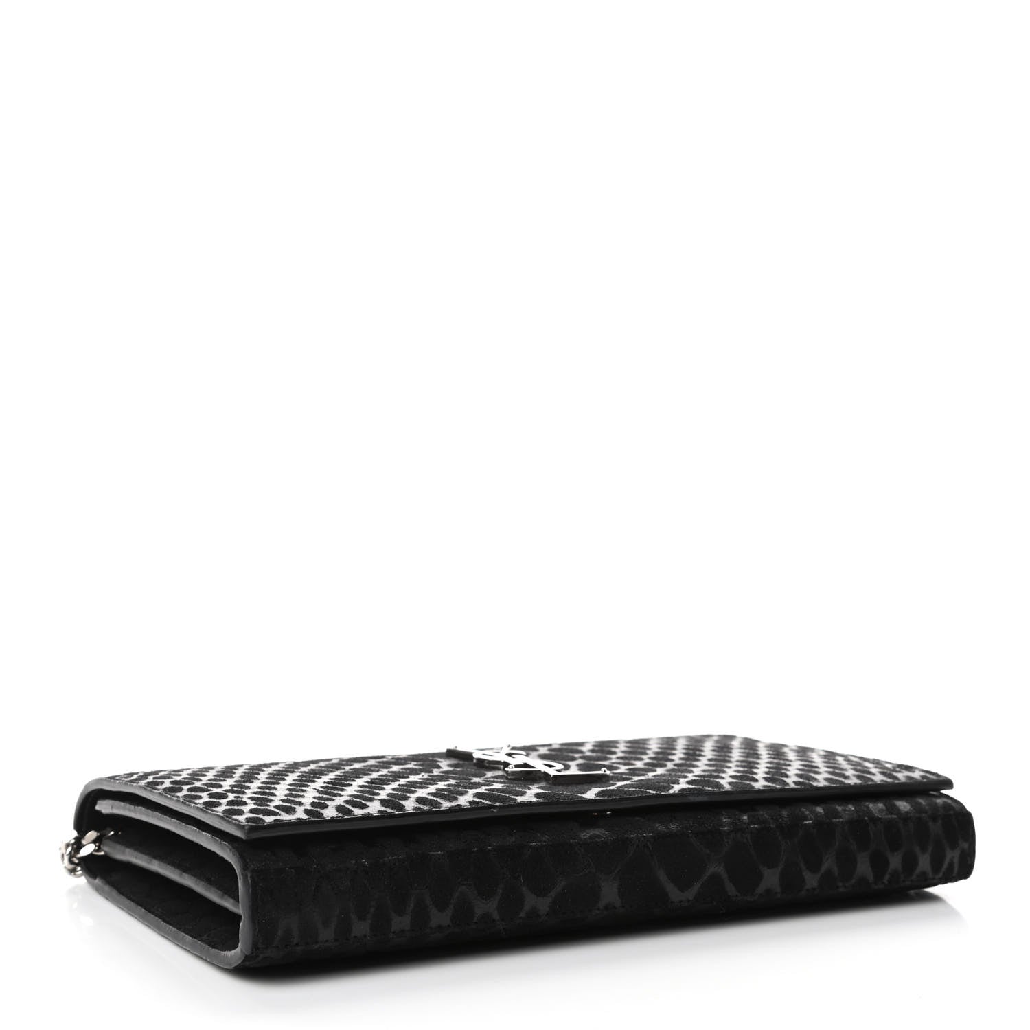 Saint Laurent Suede Python Embossed Monogram Chain Wallet Black 3 of 4
