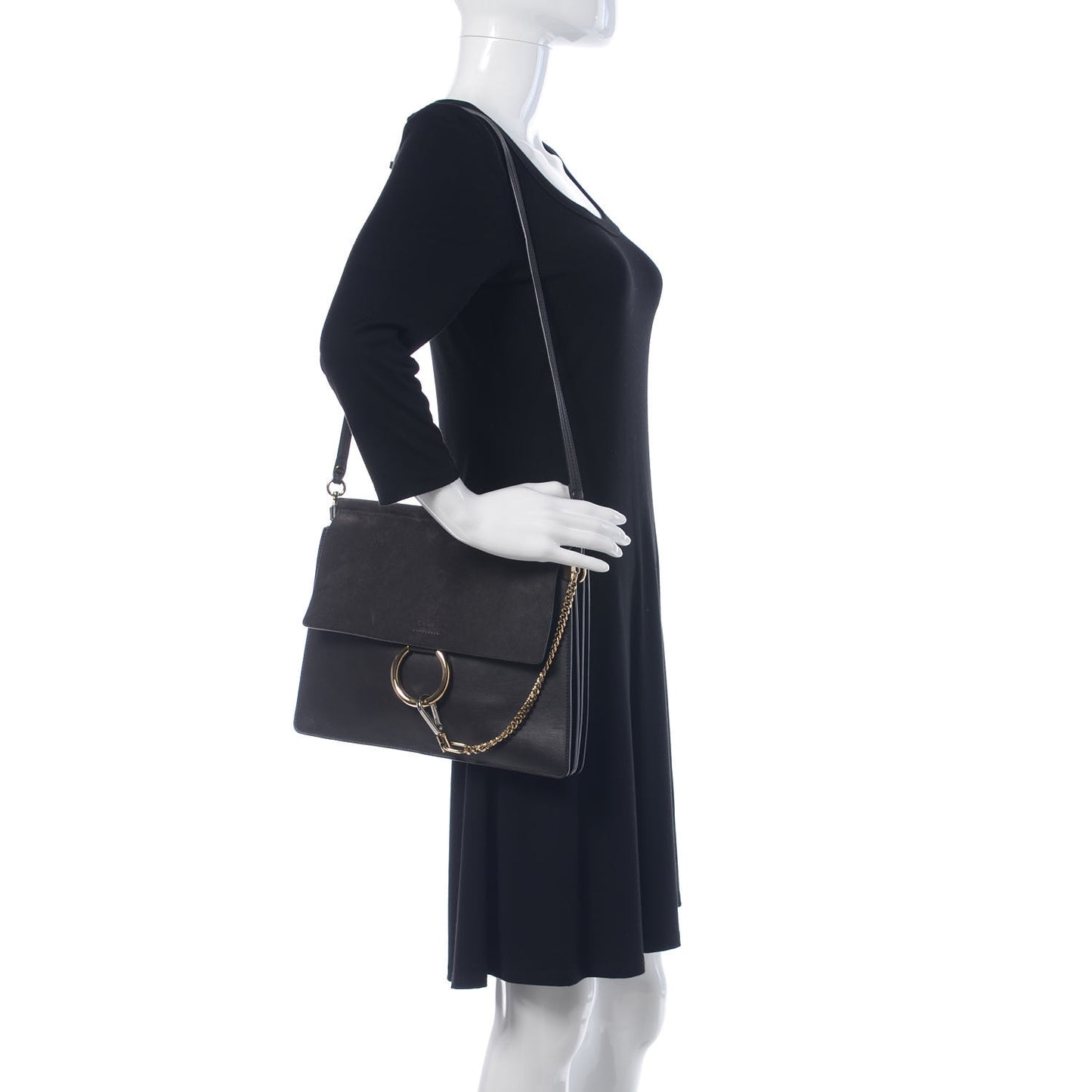 Suede Calfskin Medium Faye Shoulder Bag Carbon Grey