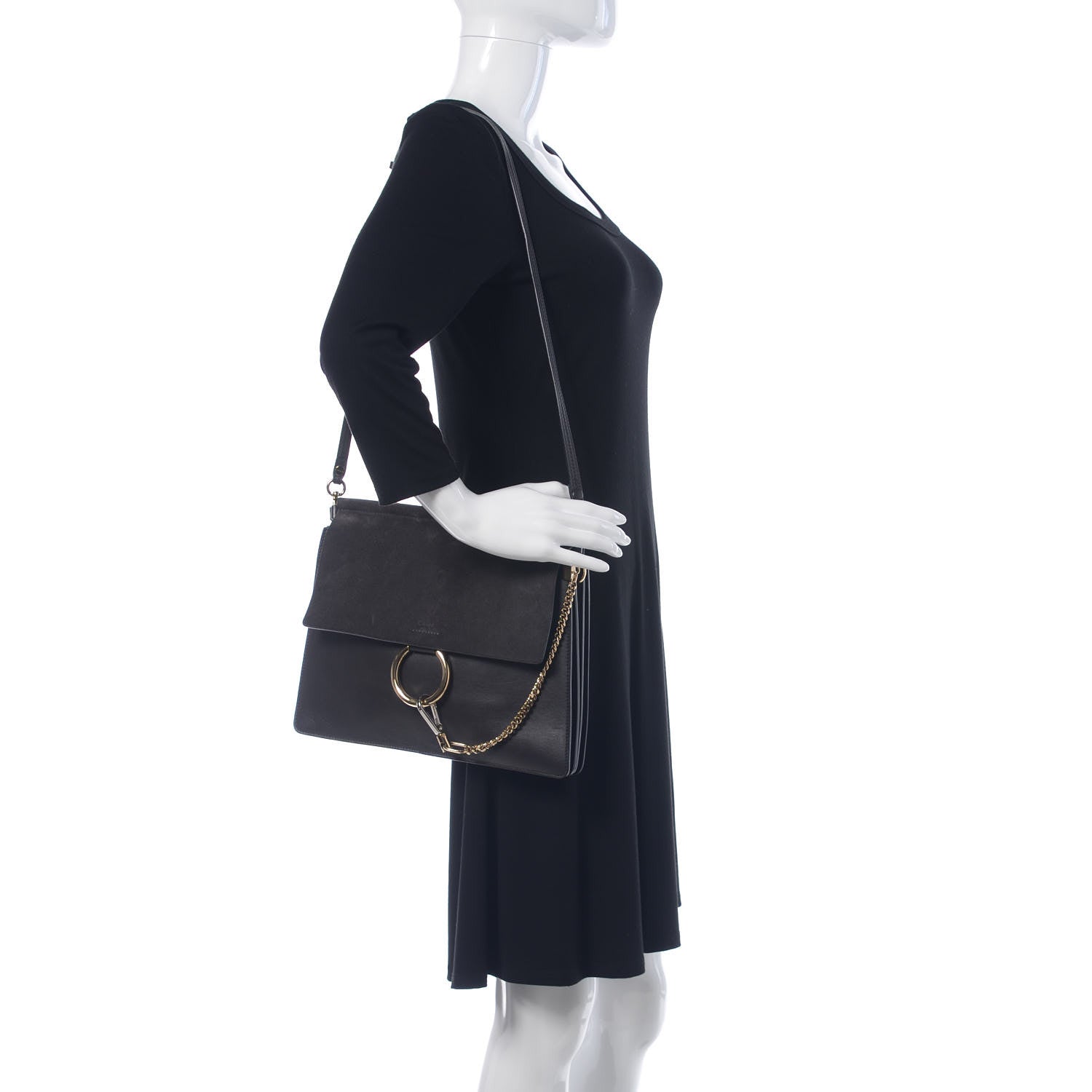Chloe Suede Calfskin Medium Faye Shoulder Bag Carbon Grey 2 of 9