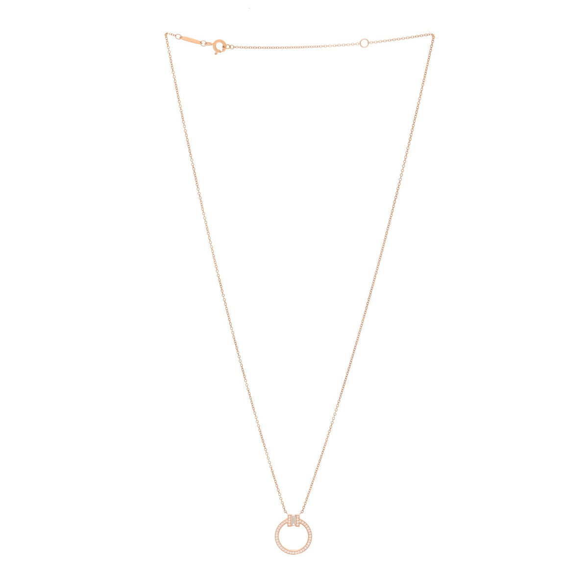 Tiffany 18K Rose Gold Diamond T Baguette Pave Pendant Necklace 3 of 6