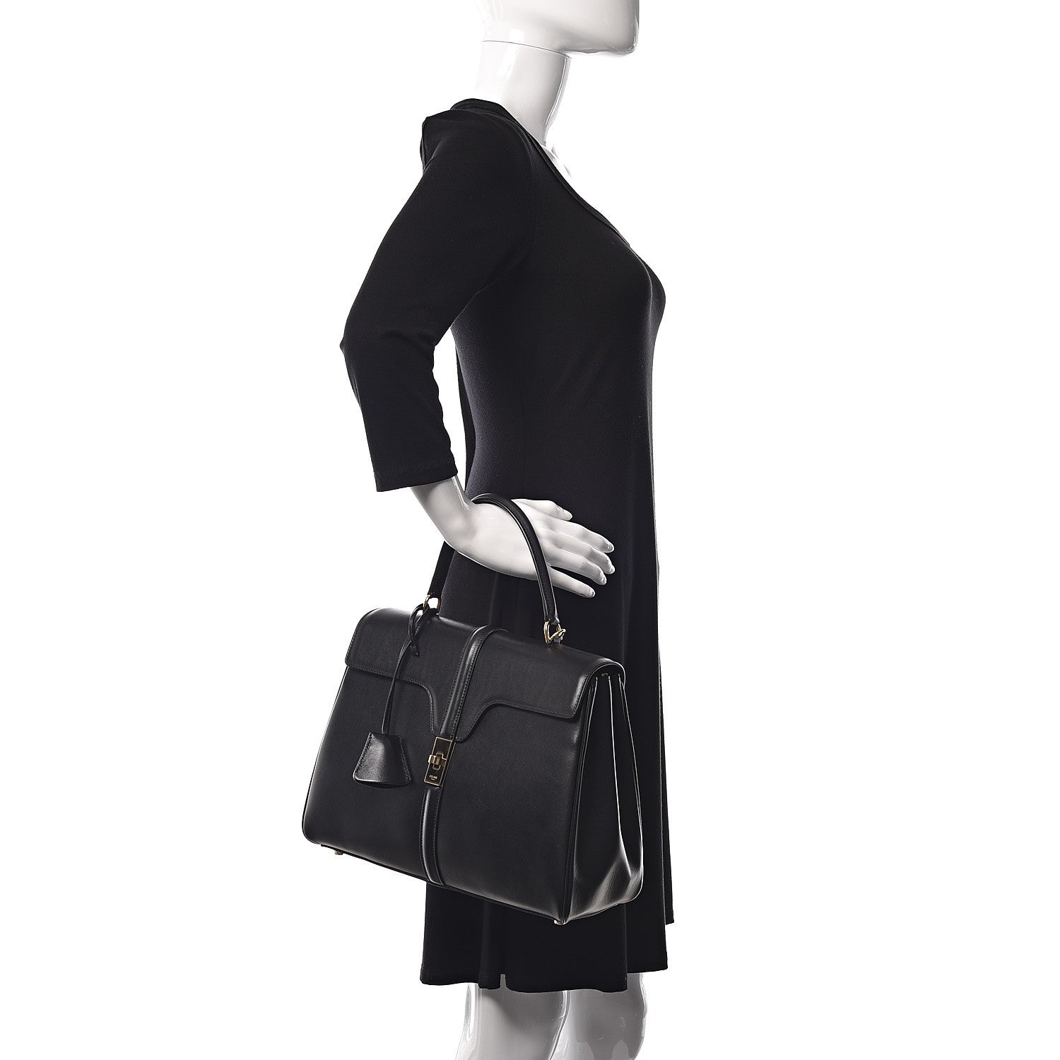 Celine Satinated Calfskin Medium 16 Top Handle Bag Black 2 of 15