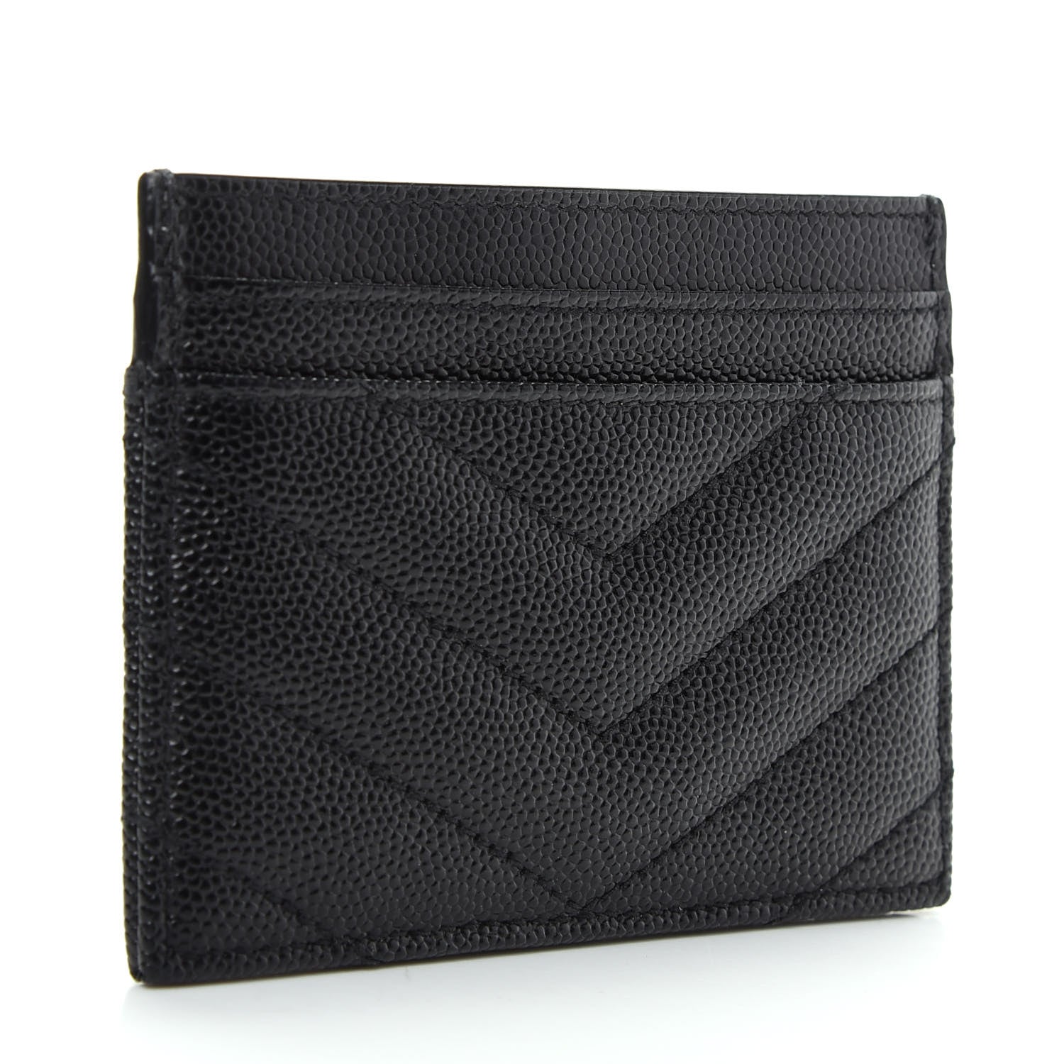Saint Laurent Grain De Poudre Matelasse Chevron Monogram Credit Card Case Black 3 of 8
