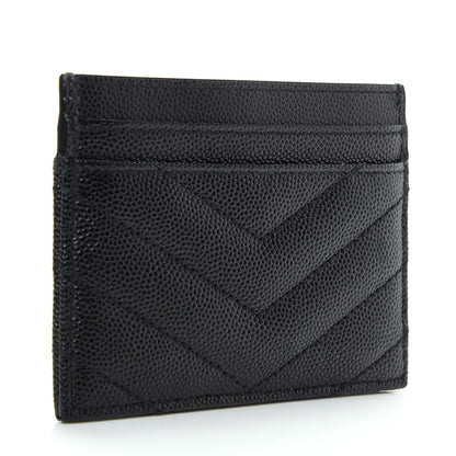 Saint Laurent Grain De Poudre Matelasse Chevron Monogram Credit Card Case Black 3 of 8