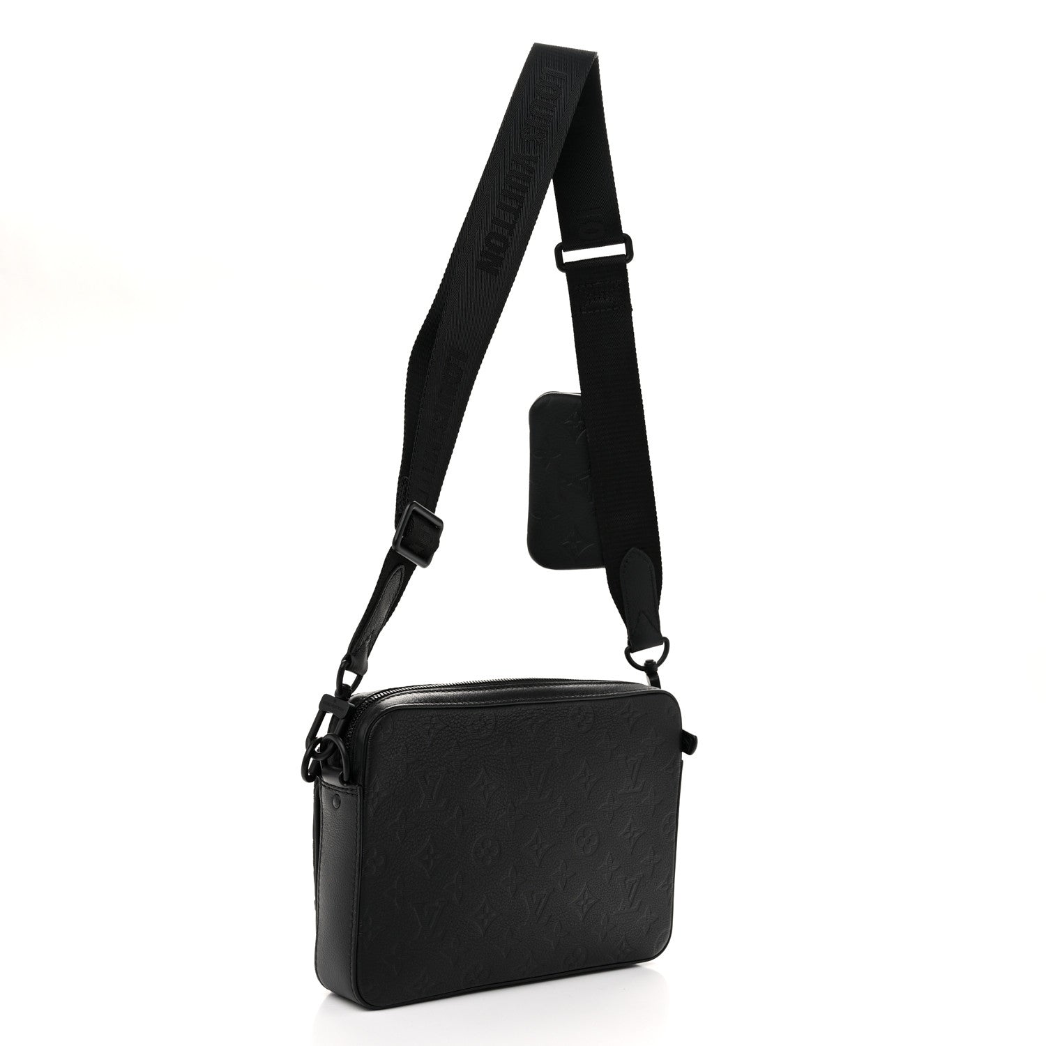 Louis Vuitton Calfskin Monogram Shadow Trio Messenger Black 3 of 10