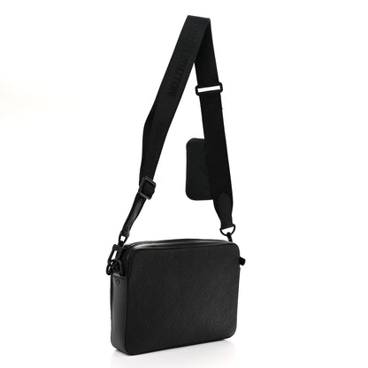 Louis Vuitton Calfskin Monogram Shadow Trio Messenger Black 3 of 10