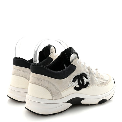 Chanel Mesh Suede Calfskin Grained Calfskin Womens CC Sneakers 36 White Black 5 of 9