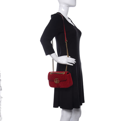 Gucci Velvet Matelasse Mini GG Marmont Shoulder Bag Hibiscus Red 2 of 13