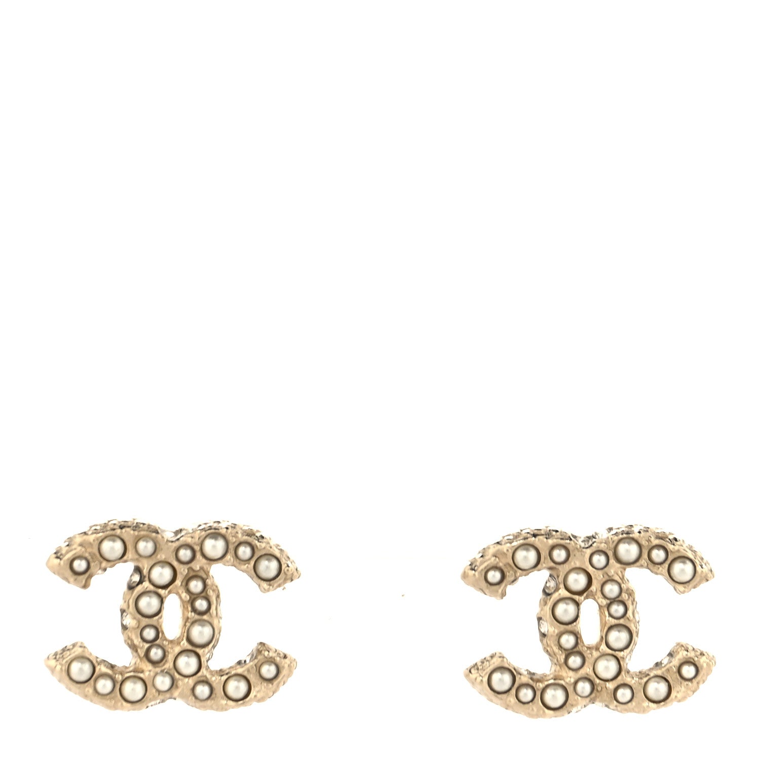 Chanel Metal Graduated Pearl Crystal CC Earrings Light Gold 1 of 5