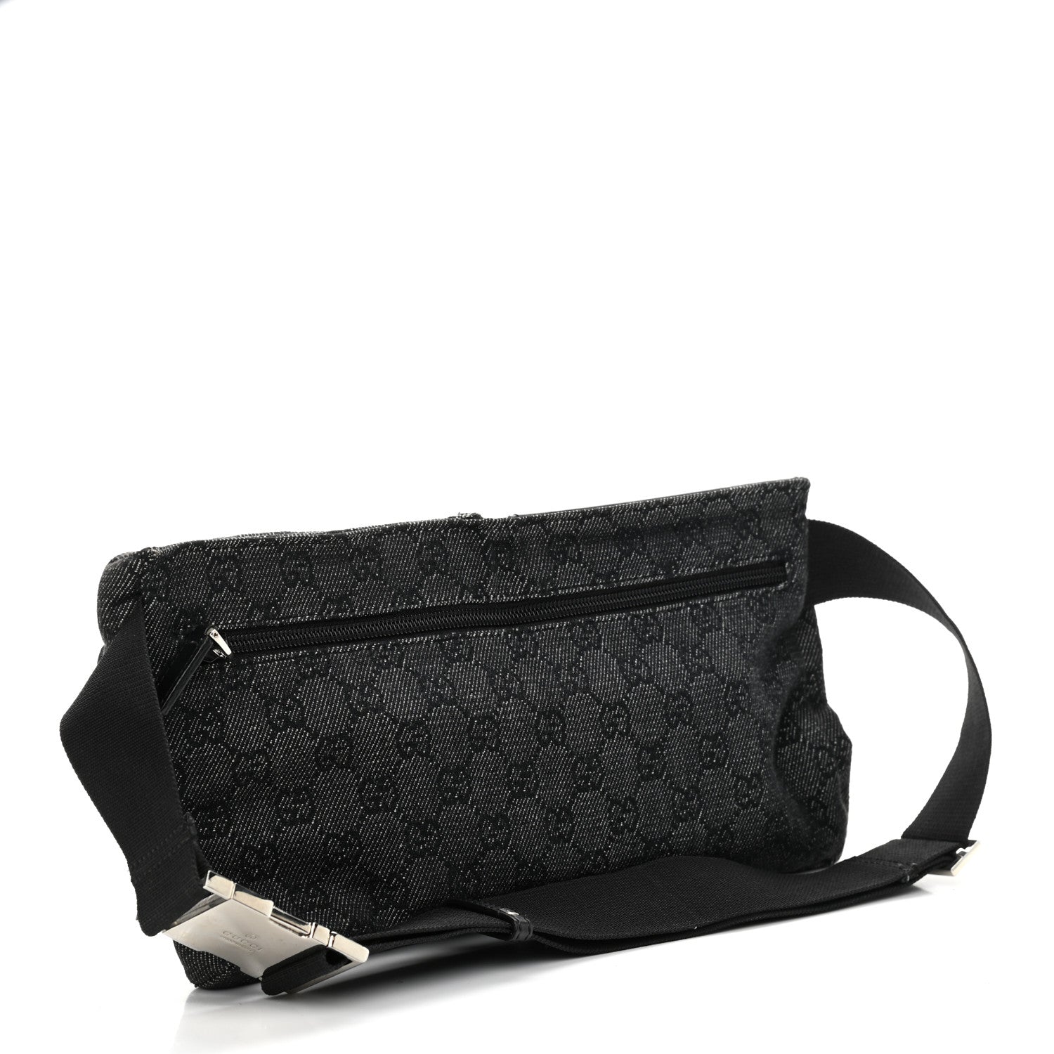 Gucci Denim Monogram Double Pocket Belt Bag Black 3 of 11