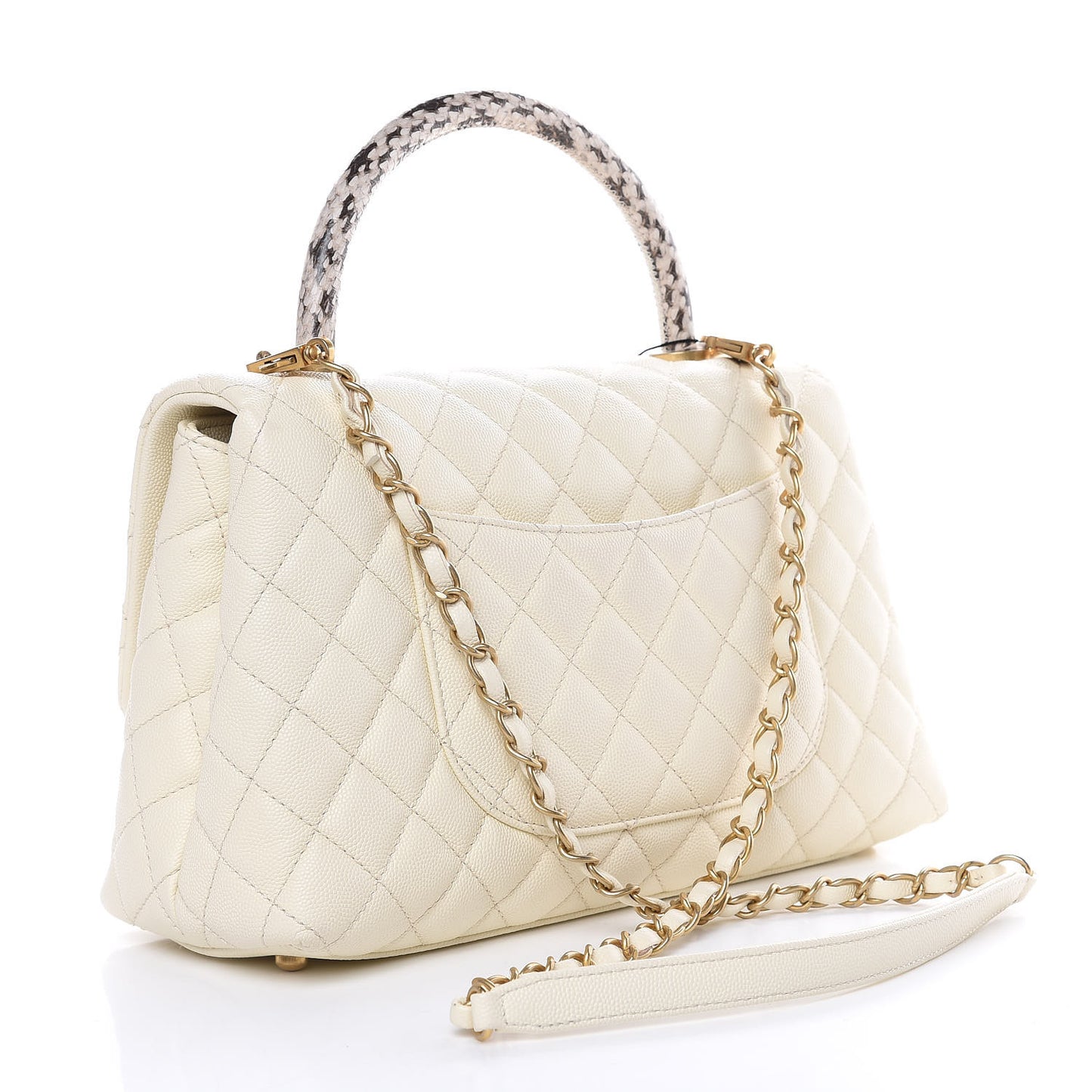 Caviar Elaphe Quilted Small Coco Handle Flap Ivory