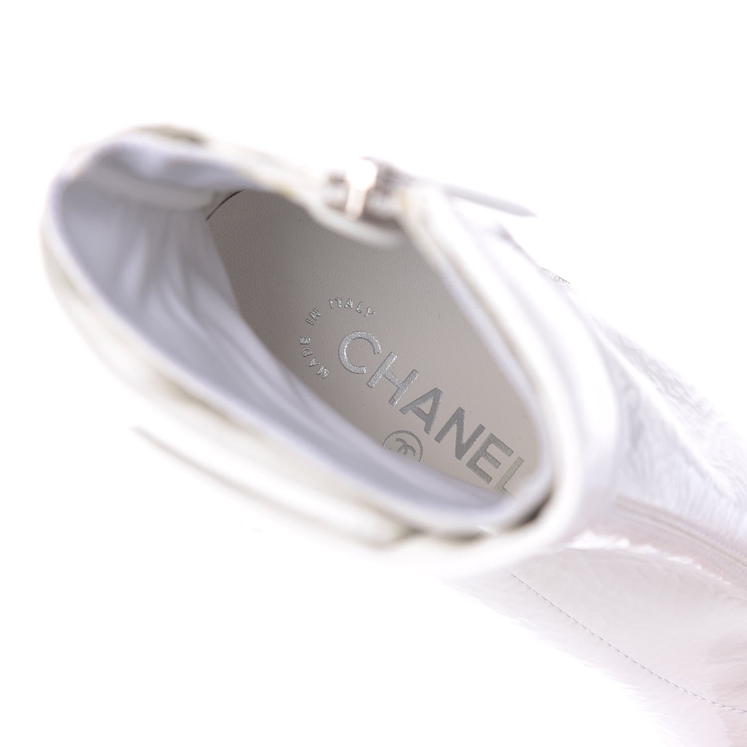 Chanel Distressed Patent Cap Toe CC Turnlock Ankle Boots 37.5 White Black 8 of 10