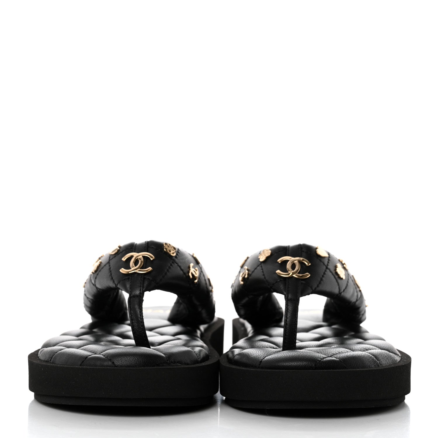 Chanel Lambskin Quilted Padded Charms Thong Sandals 36.5 Black 2 of 8