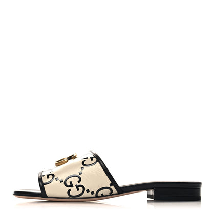 Gucci Malaga Kid GG Monogram Marmont Flat Slide Sandals 37 Mystic White Black 1 of 10
