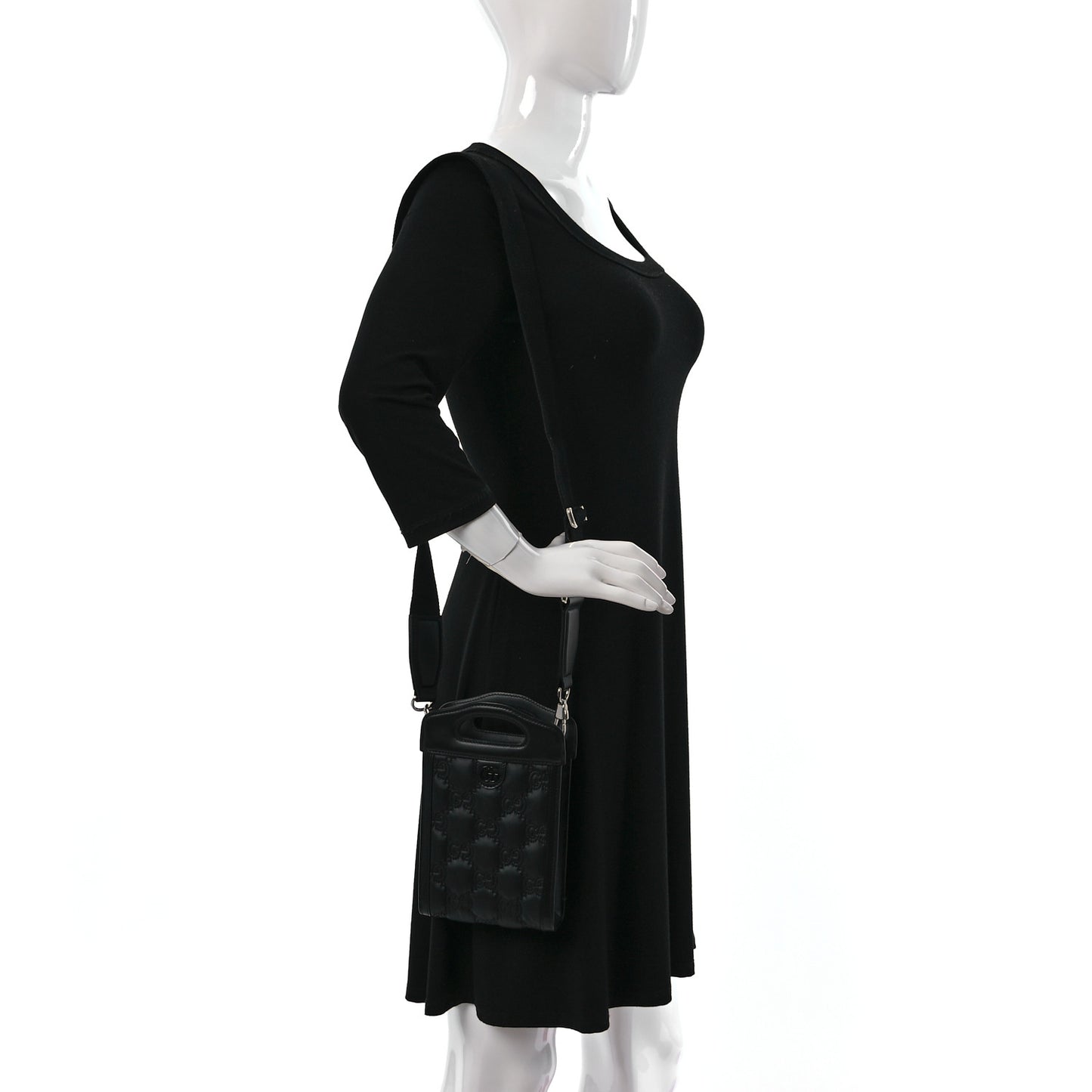 Nylon Calfskin Enamel GG Matelasse Mini Top Slip Handle Crossbody Bag Black
