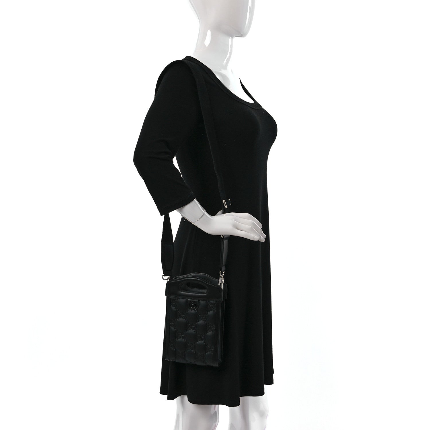 Gucci Nylon Calfskin Enamel GG Matelasse Mini Top Slip Handle Crossbody Bag Black 2 of 8