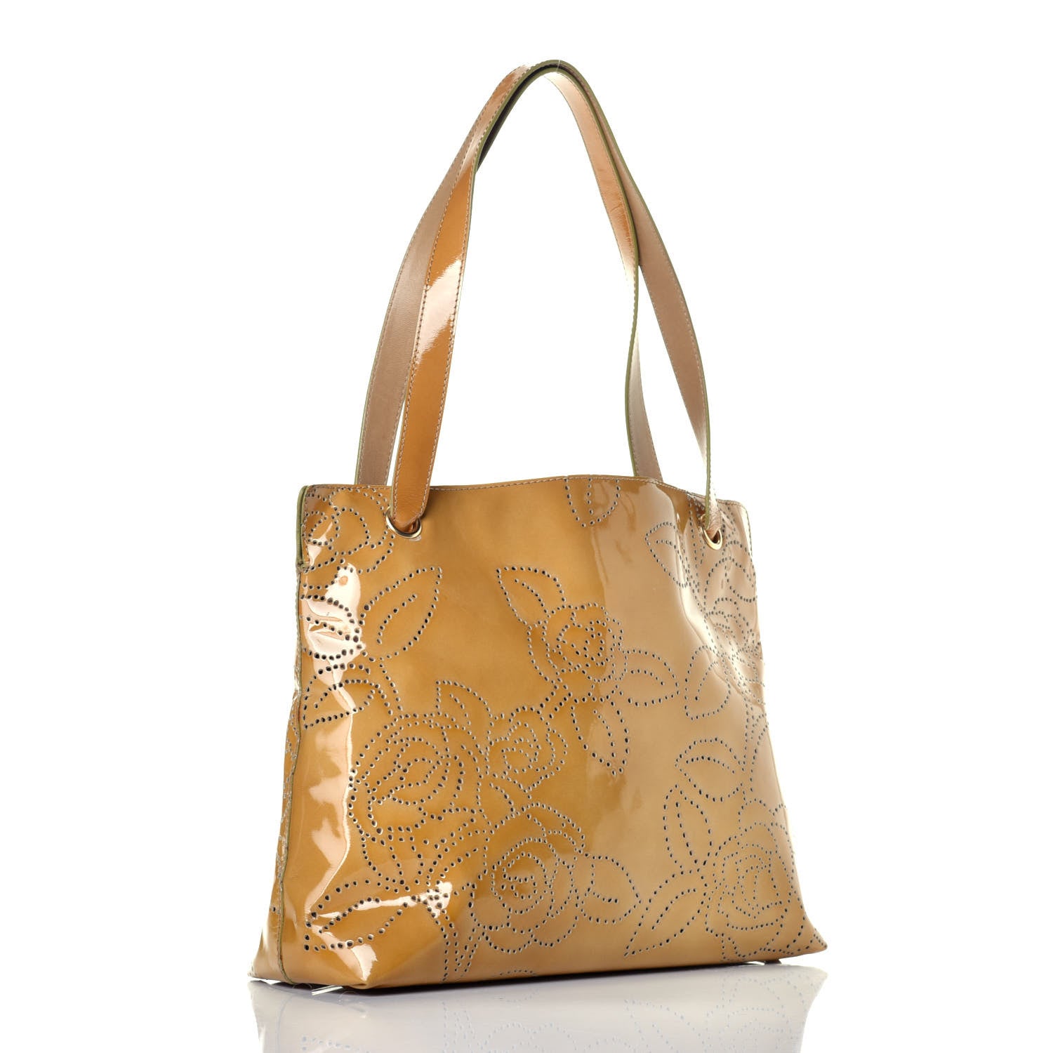 Chanel Patent Perforated Camellia Tote Beige 3 of 10