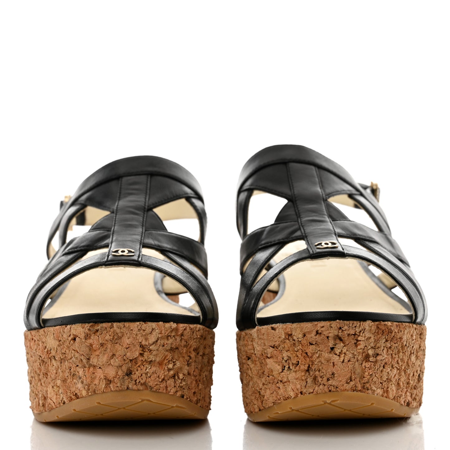 Lambskin Cork Pearl CC Platform Sandals 40 Black