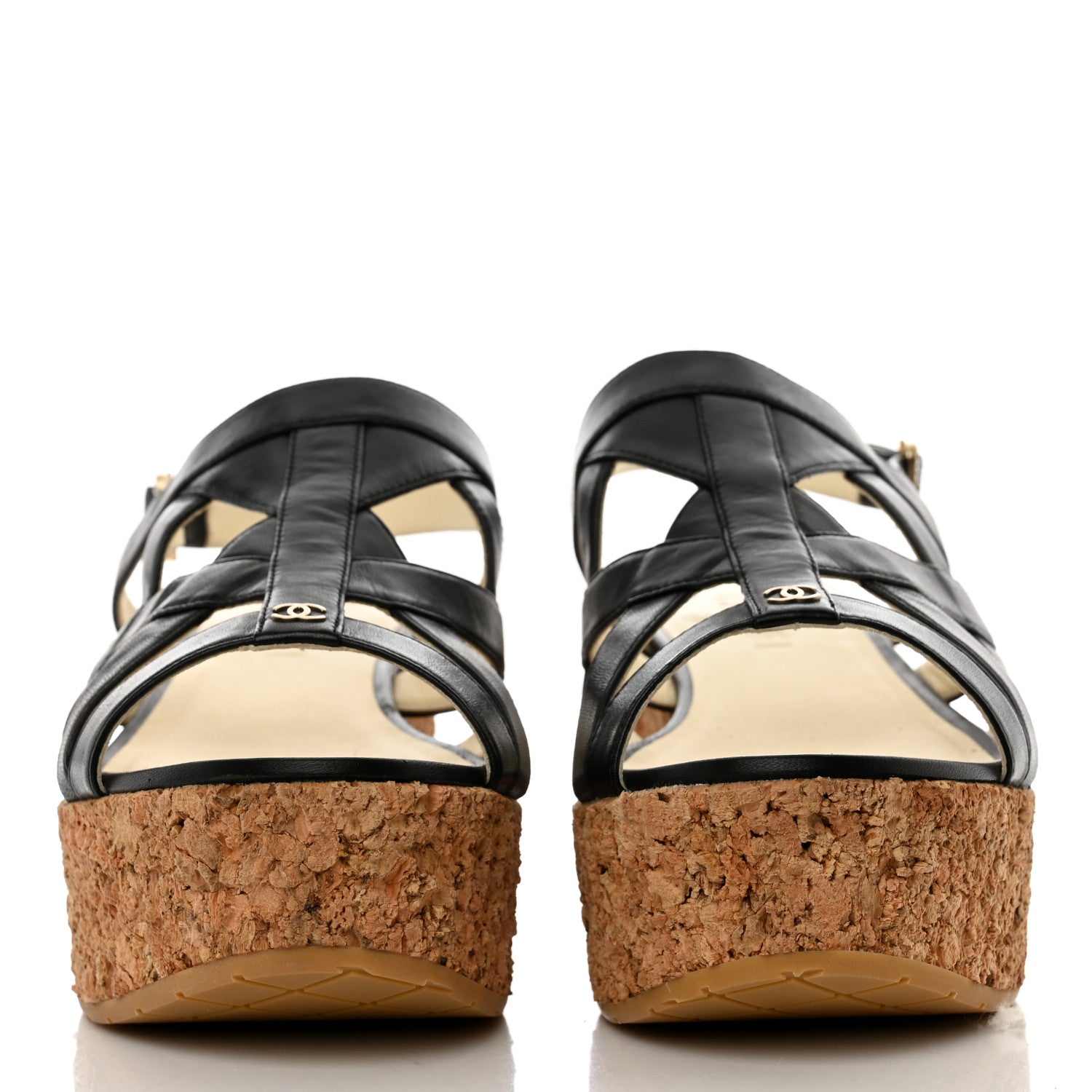 Chanel Lambskin Cork Pearl CC Platform Sandals 40 Black 2 of 10