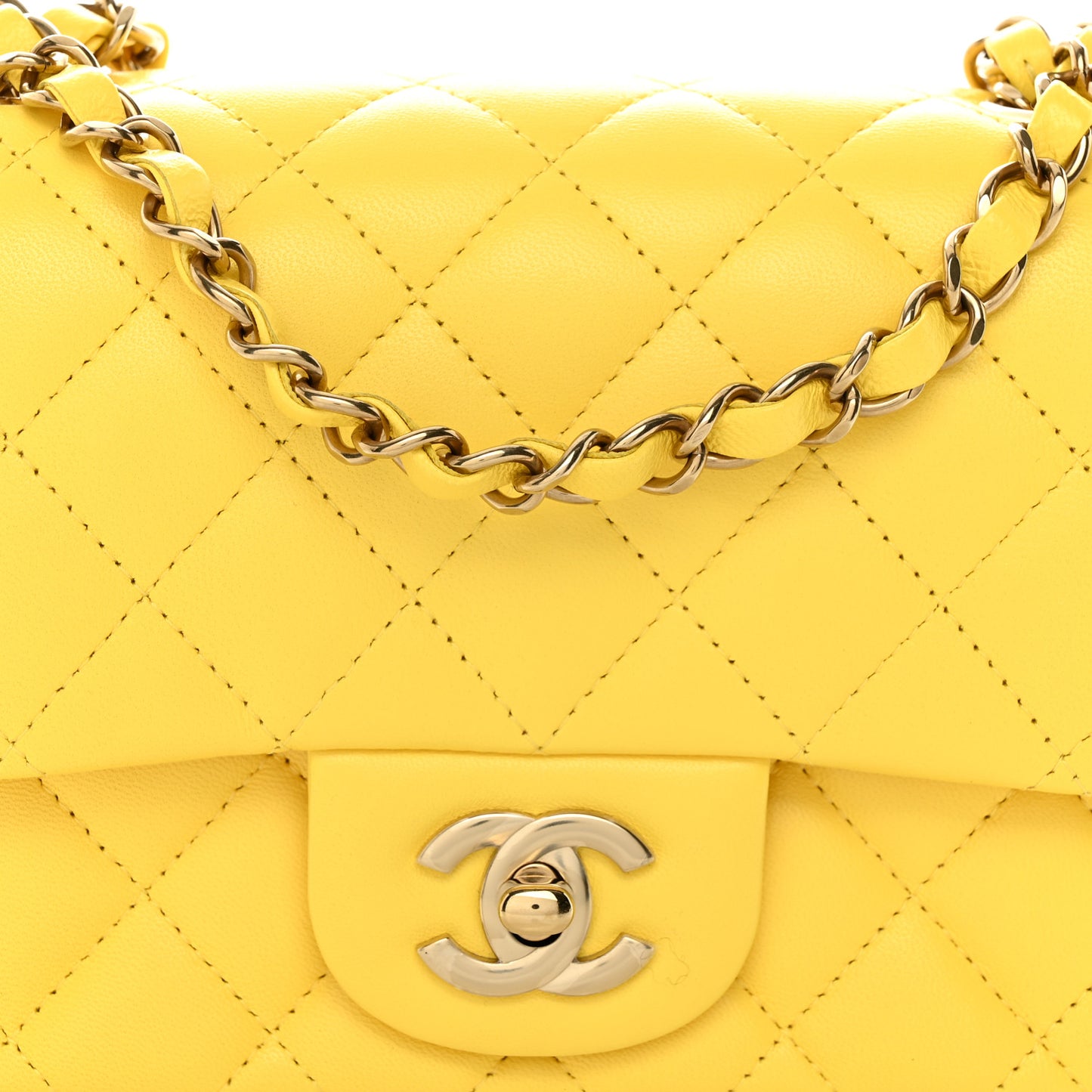 Lambskin Quilted Mini Square Flap Yellow