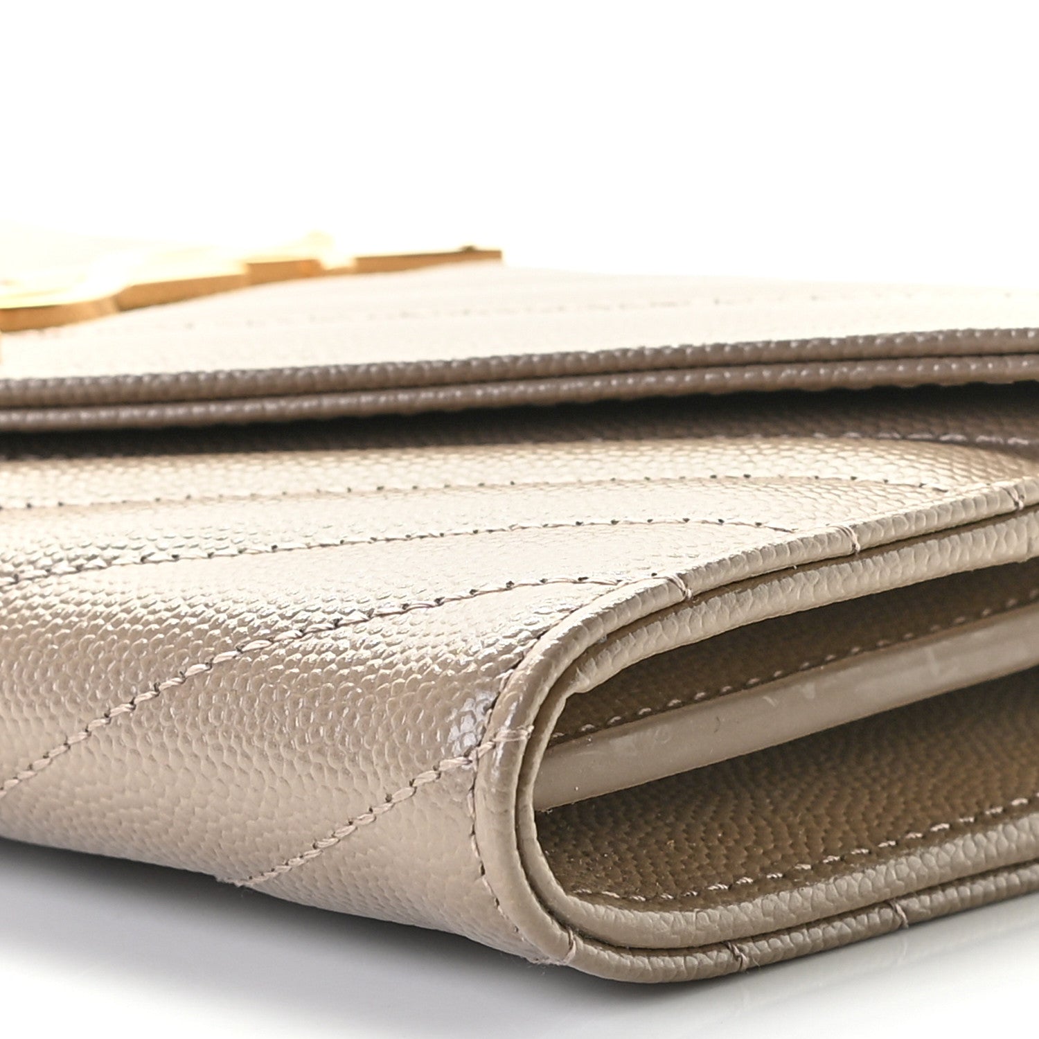 Saint Laurent Grain De Poudre Matelasse Chevron Monogram Flap Wallet Dusty Grey 5 of 6