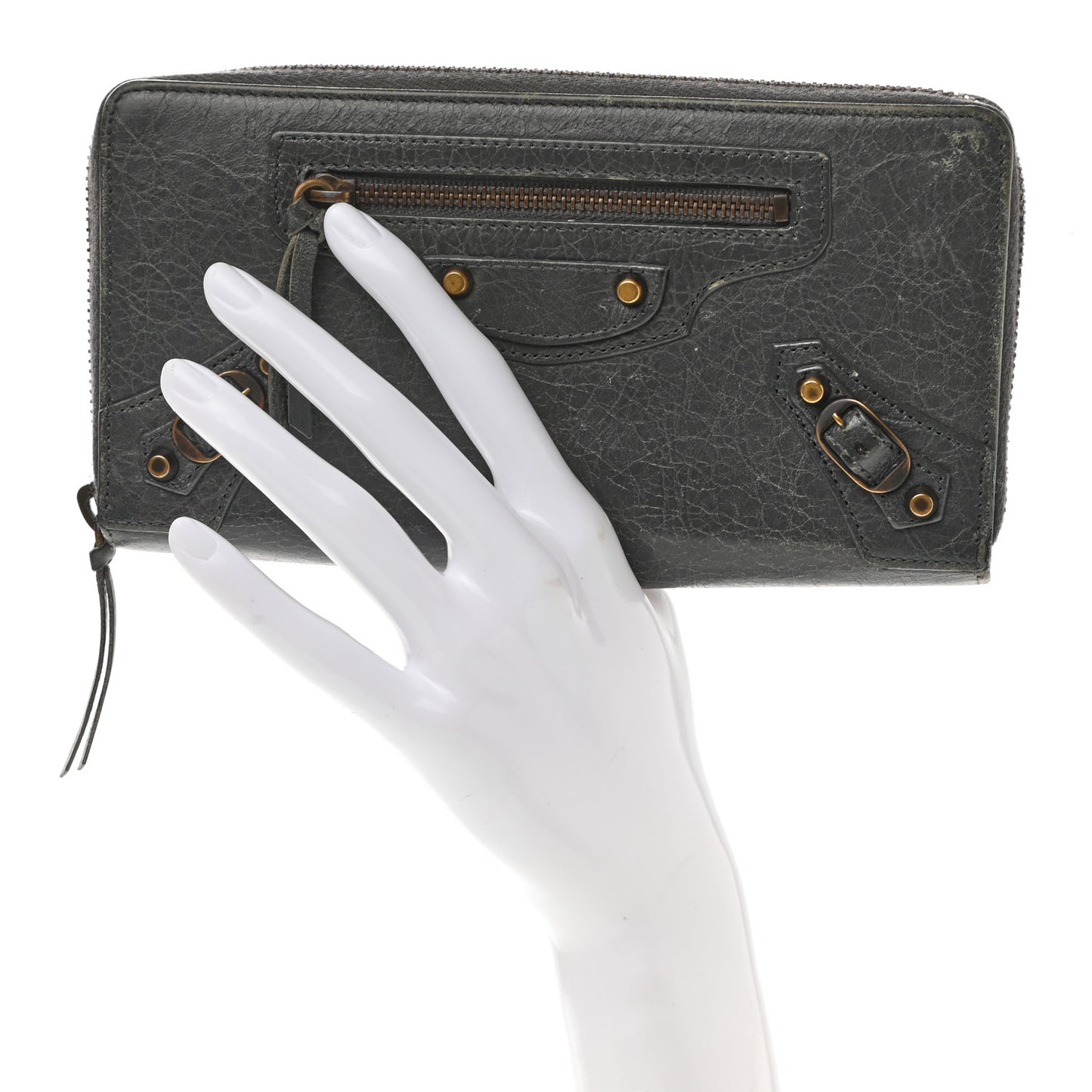 Agneau Classic Hardware Continental Zip Around Wallet Gris Tarmac
