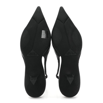 Prada Spazzolato Triangle Logo Pointed Toe 45mm Slingback Pumps 38 Black 5 of 9