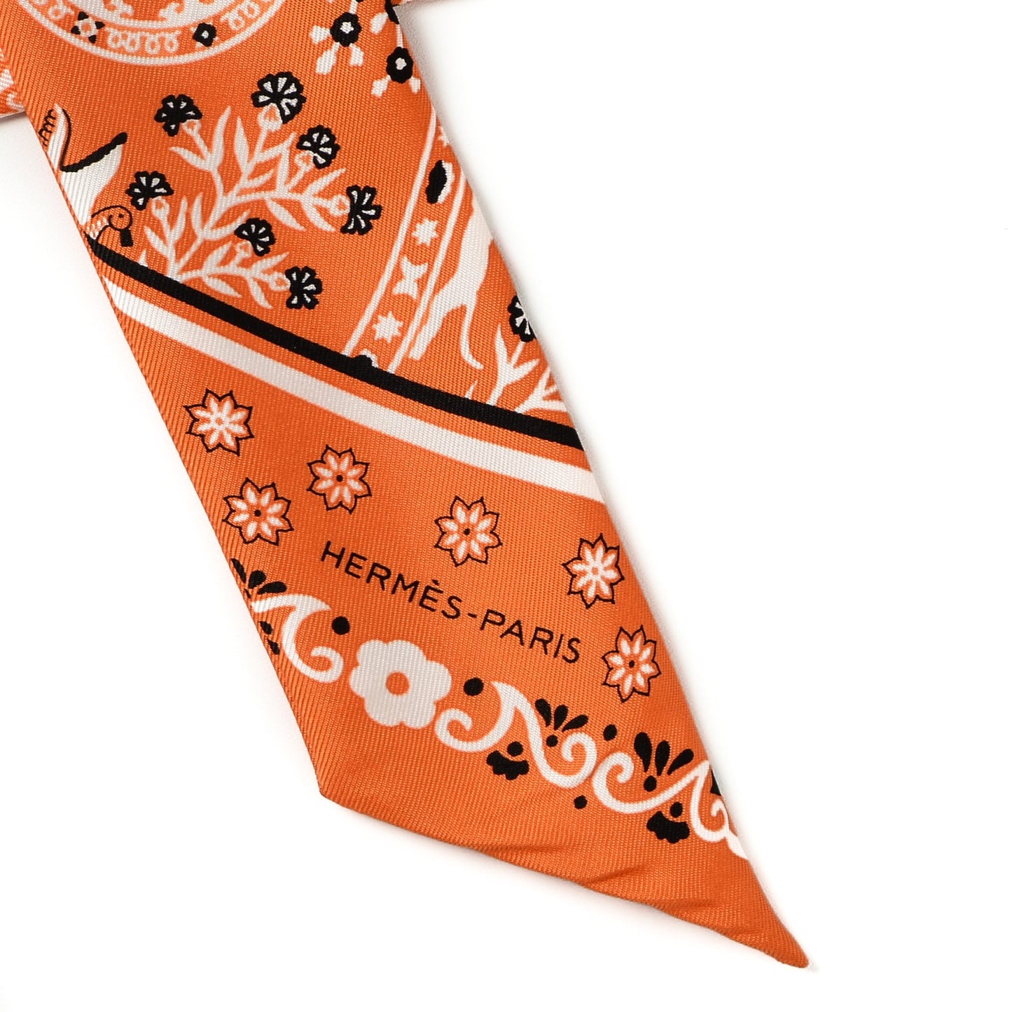 Silk Peuple Du Vent Bandana Twilly Orange Noir Blanc