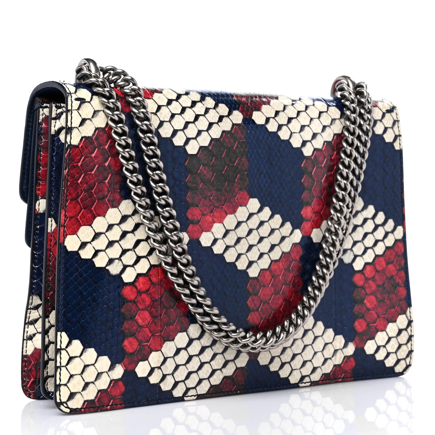 Snakeskin Cubic Medium Dionysus Shoulder Bag Red White Blue