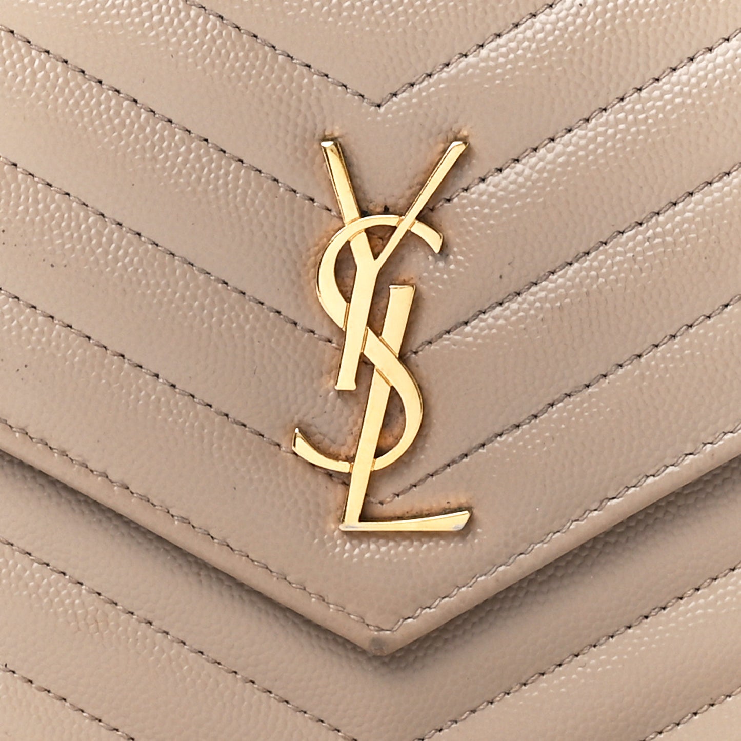 Grain De Poudre Matelasse Chevron Monogram Envelope Chain Wallet Dark Beige