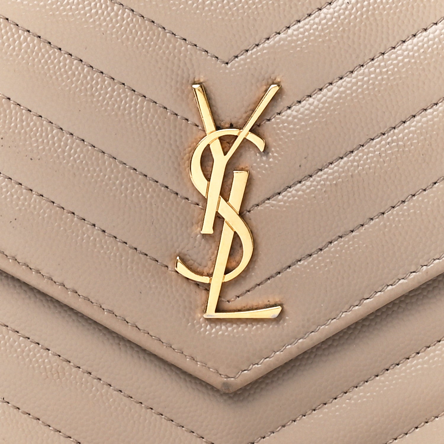 Saint Laurent Grain De Poudre Matelasse Chevron Monogram Envelope Chain Wallet Dark Beige 8 of 13